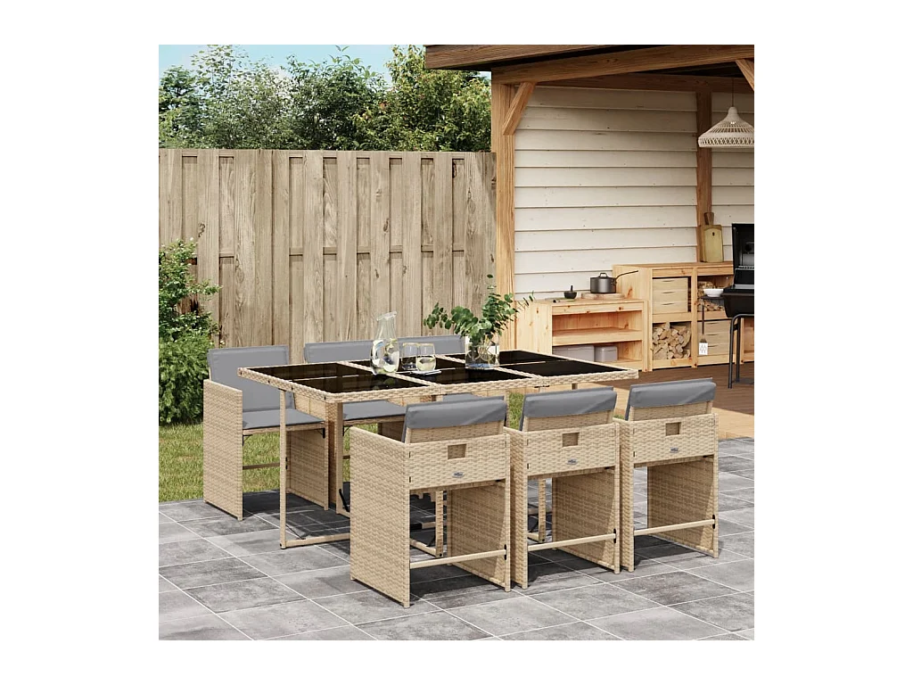 7-tlg. Garten-Essgruppe mit Kissen Beigemischung Poly Rattan