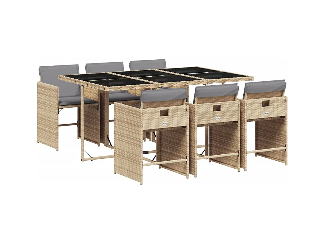 7-tlg. Garten-Essgruppe mit Kissen Beigemischung Poly Rattan