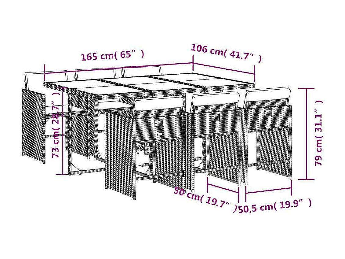 Set Pranzo da Giardino 7 pz con Cuscini Beige Misto Polyrattan