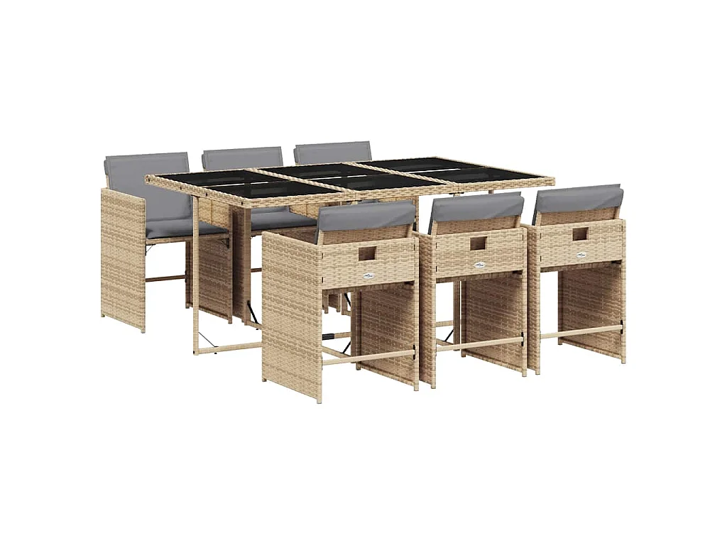 Set Pranzo da Giardino 7 pz con Cuscini Beige Misto Polyrattan