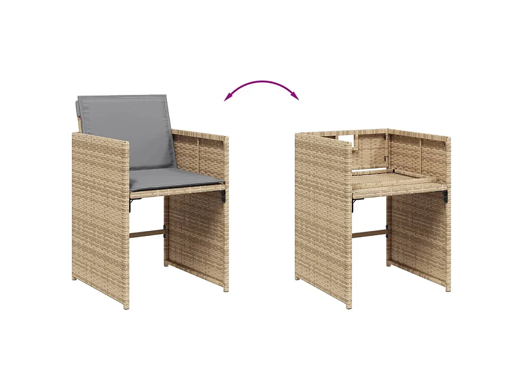 Set Pranzo da Giardino 7 pz con Cuscini Beige Misto Polyrattan