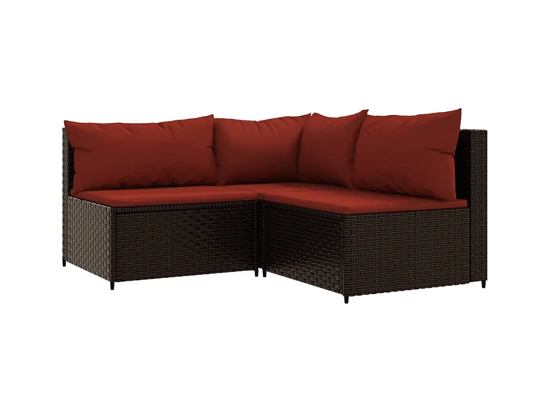 Salon de jardin 3 pcs avec coussins marron résine tressée