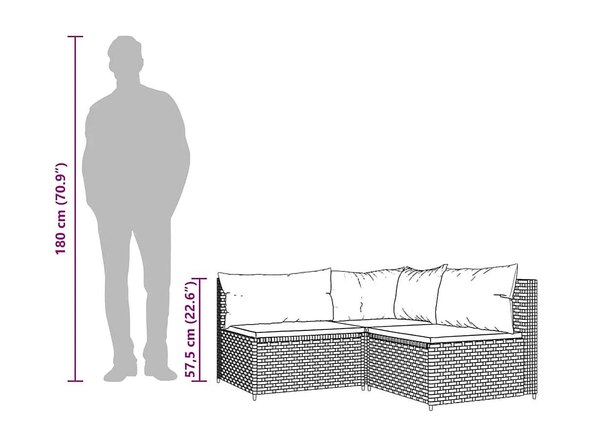 3-tlg. Garten-Lounge-Set mit Kissen Braun Poly Rattan