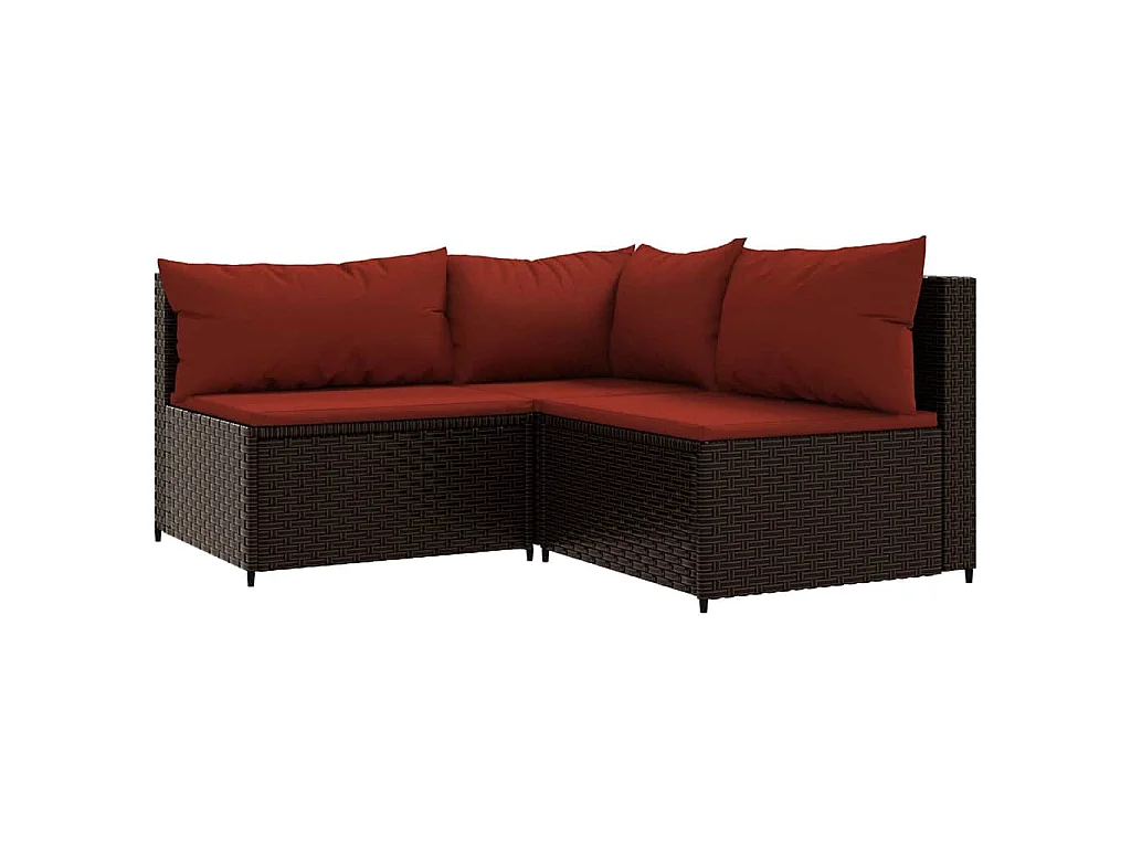 3-tlg. Garten-Lounge-Set mit Kissen Braun Poly Rattan