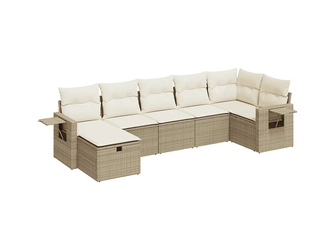 Salon de jardin avec coussins 7 pcs beige résine tressée