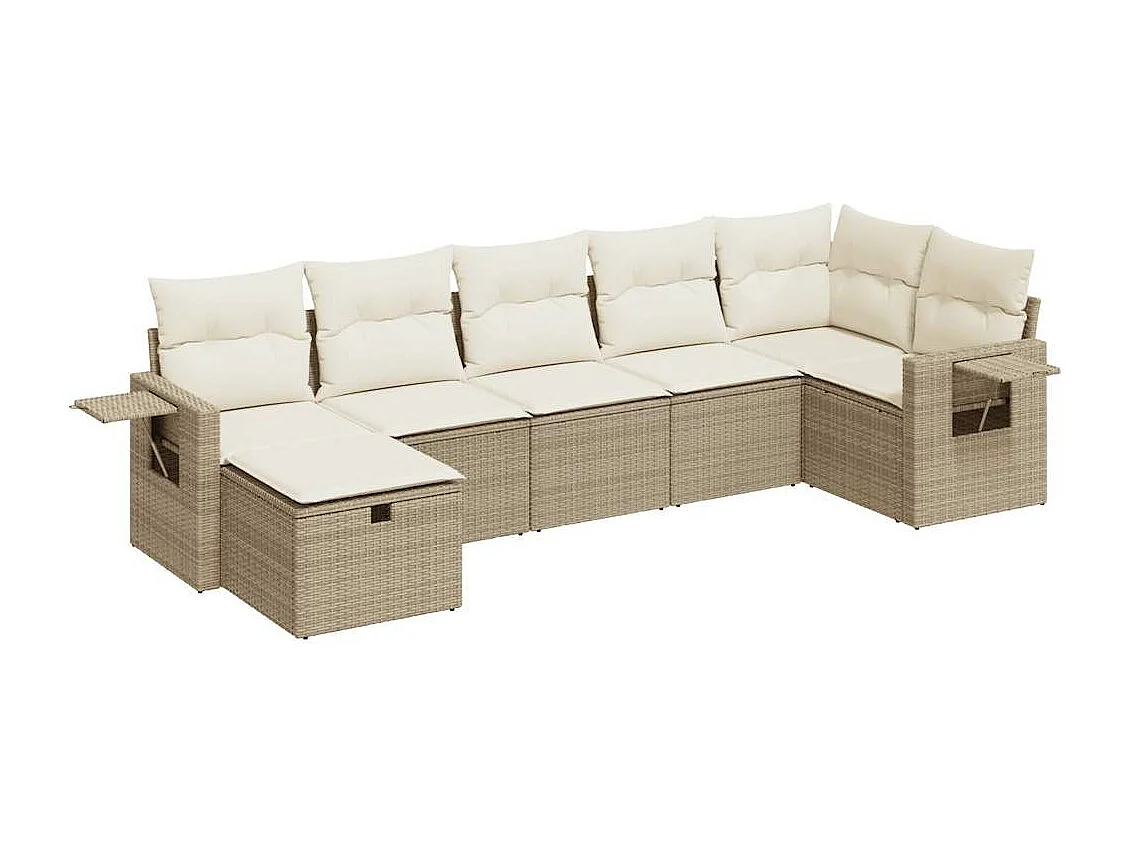 Salon de jardin avec coussins 7 pcs beige résine tressée