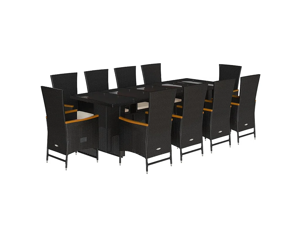 11-tlg. Garten-Essgruppe mit Kissen Schwarz Poly Rattan