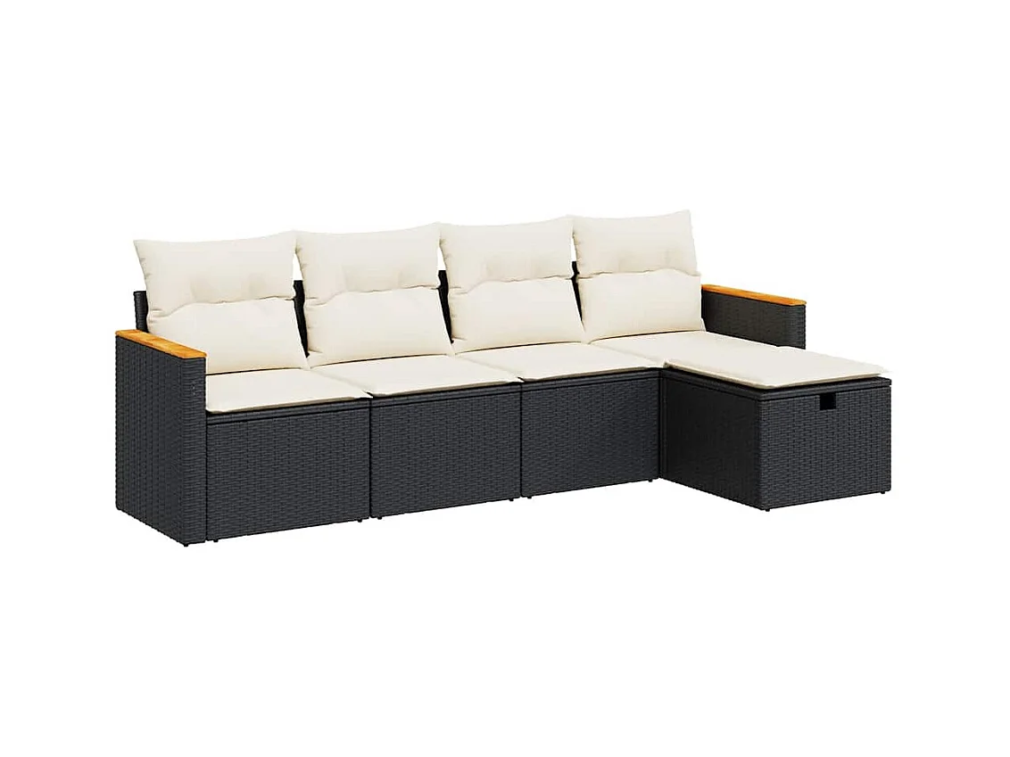 Set Divani da Giardino 5 pz con Cuscini in Polyrattan Nero