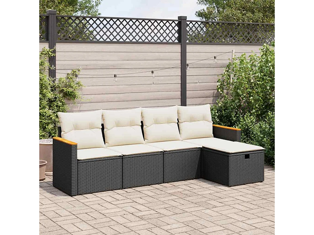 5-tlg. Garten-Sofagarnitur mit Kissen Schwarz Poly Rattan
