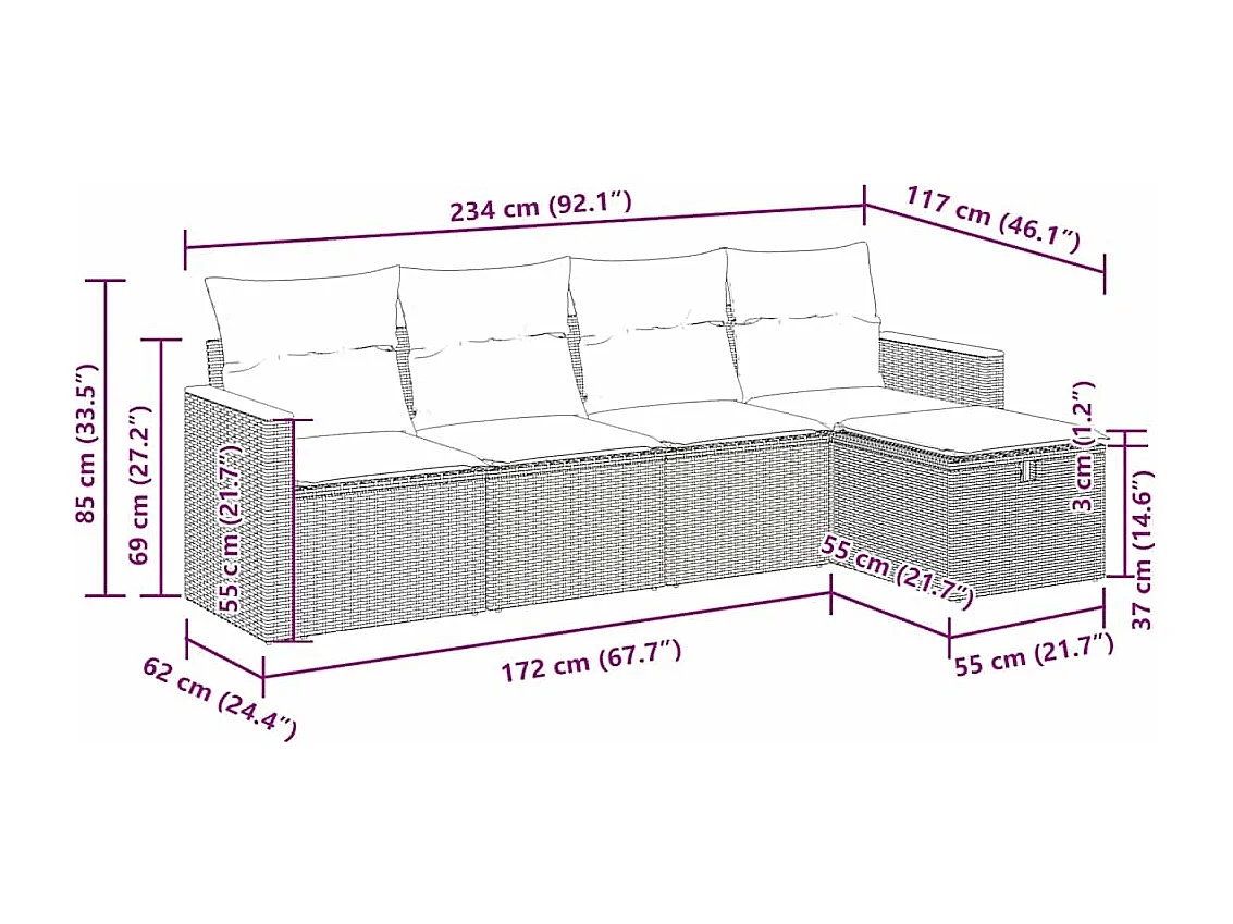 5-tlg. Garten-Sofagarnitur mit Kissen Schwarz Poly Rattan