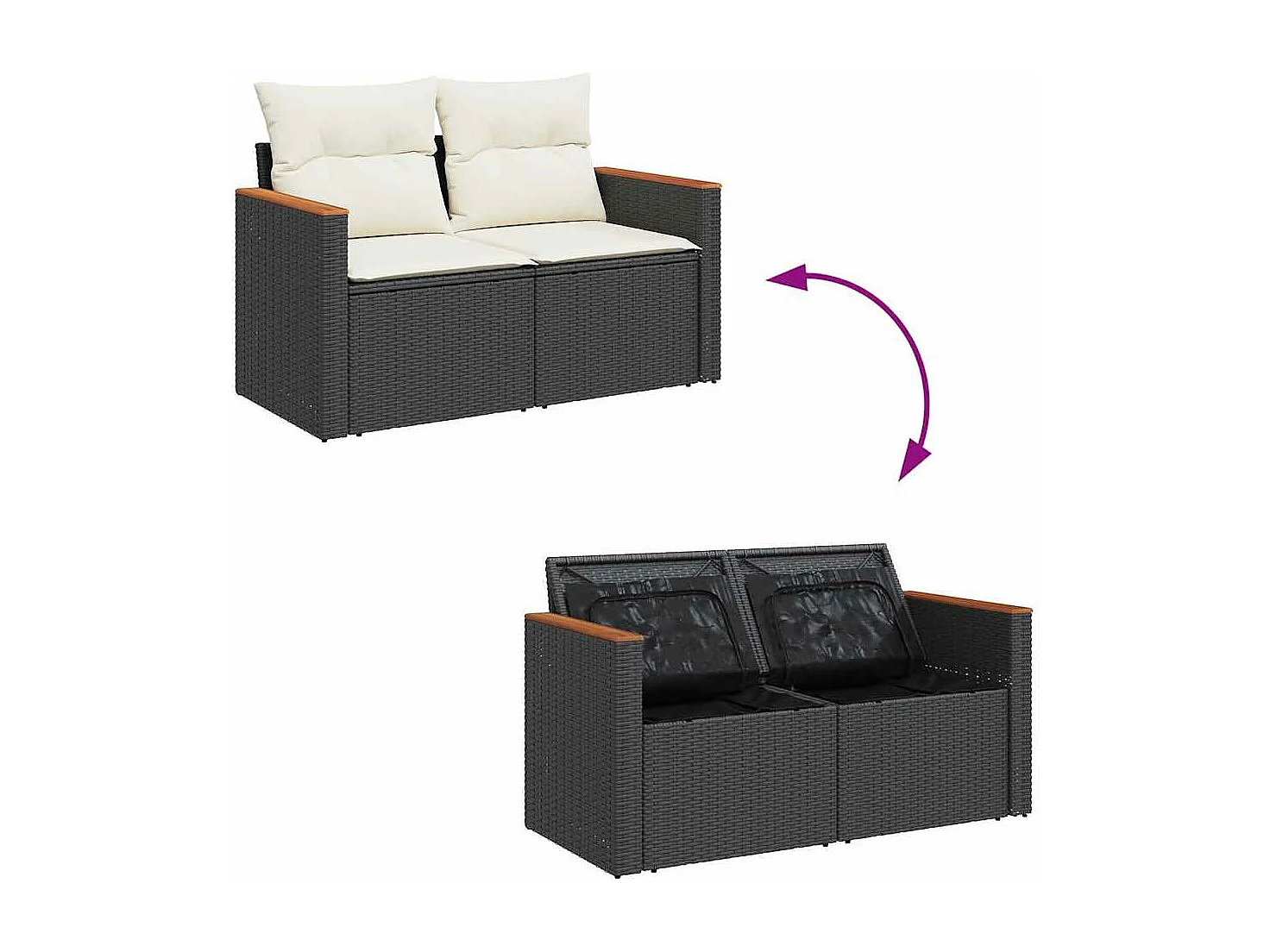 5-tlg. Garten-Sofagarnitur mit Kissen Schwarz Poly Rattan
