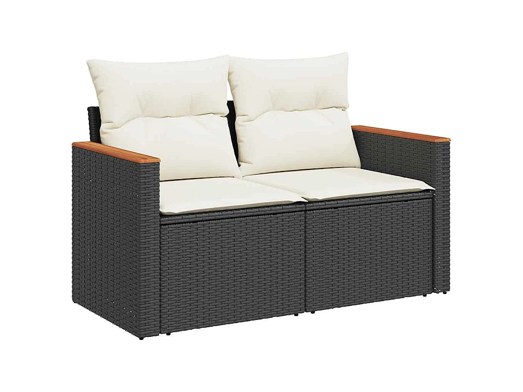 5-delige Loungeset met kussens poly rattan zwart