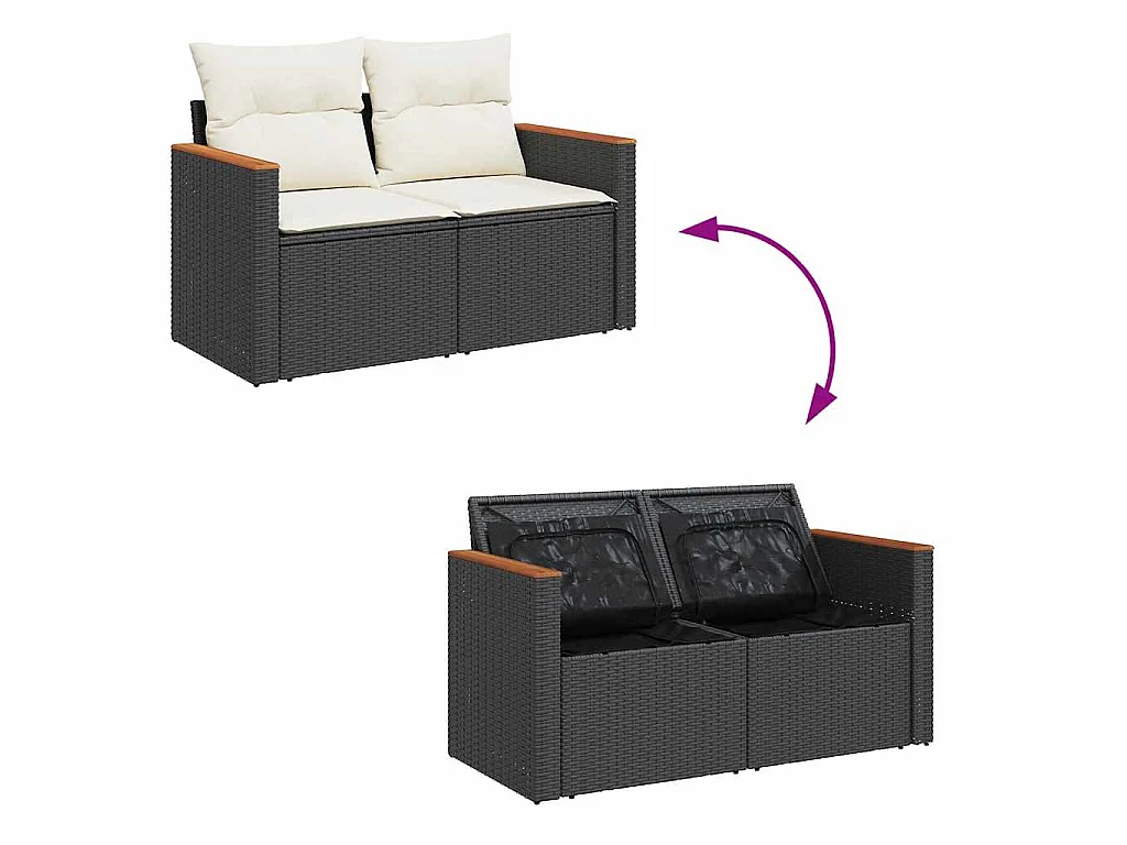 5-delige Loungeset met kussens poly rattan zwart