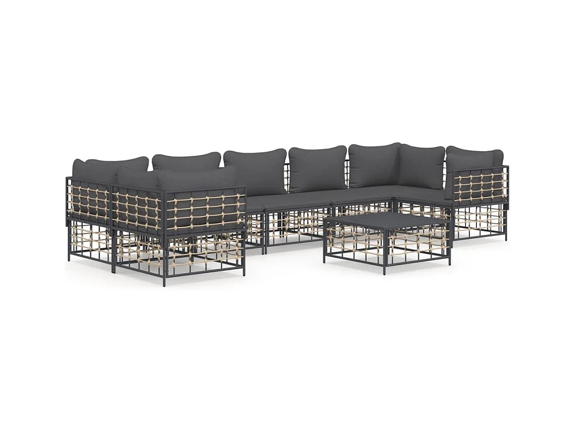 8 pcs conjunto lounge de jardim c/ almofadões vime PE antracite