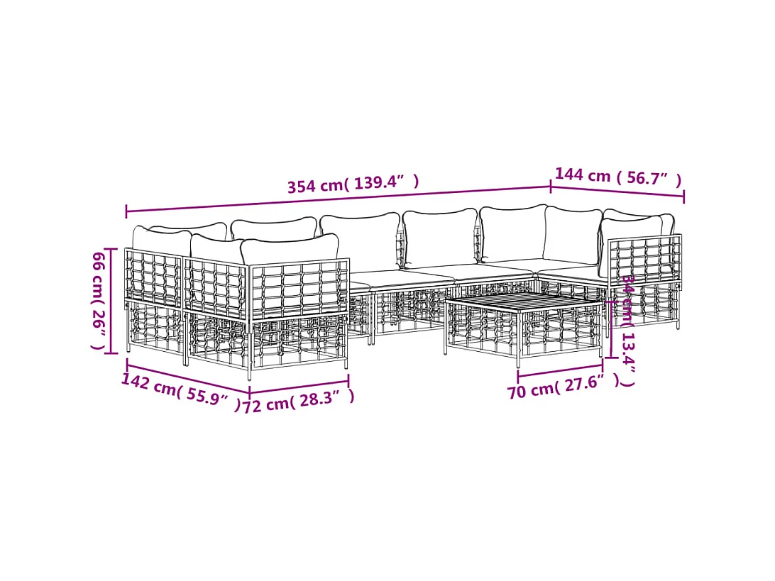 8 pcs conjunto lounge de jardim c/ almofadões vime PE antracite