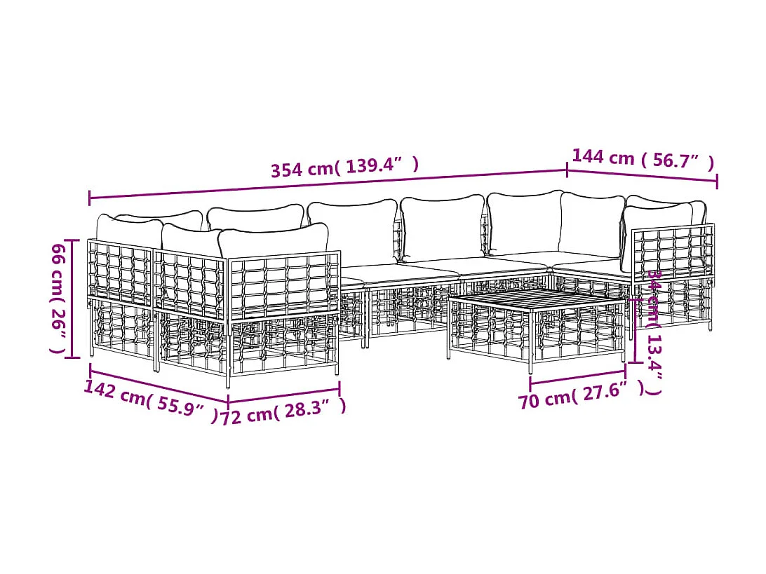 Set Divani da Giardino 8 pz con Cuscini Antracite in Polyrattan