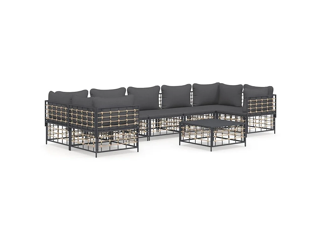 Set Divani da Giardino 8 pz con Cuscini Antracite in Polyrattan