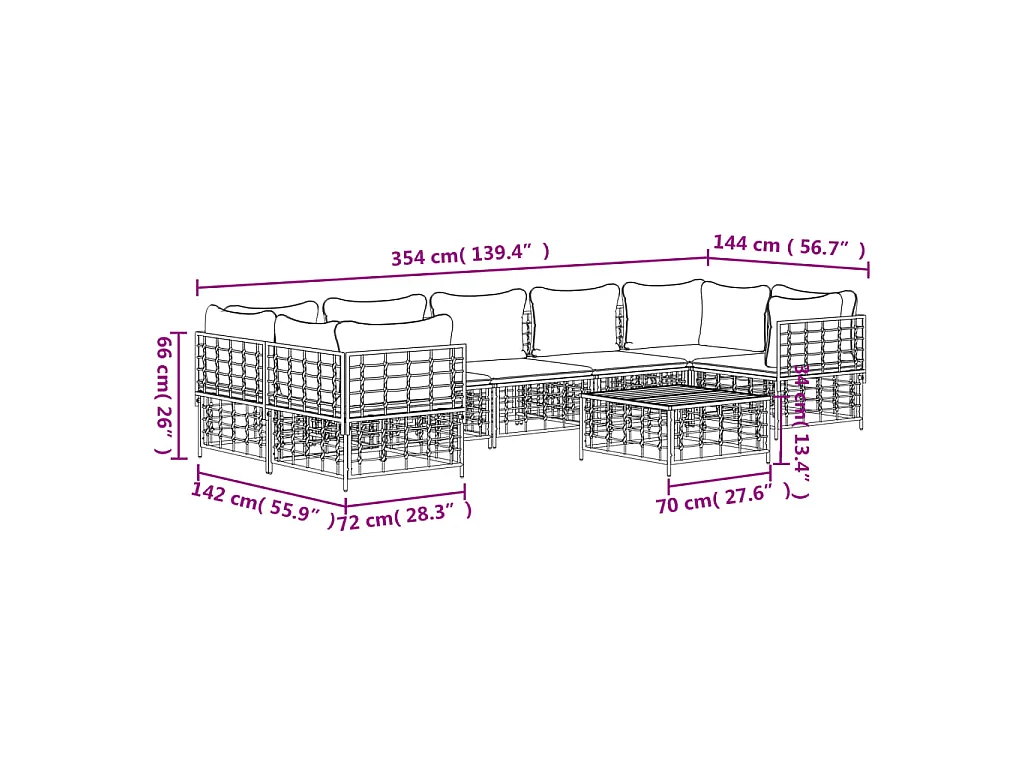 Set Divani da Giardino 8 pz con Cuscini Antracite in Polyrattan