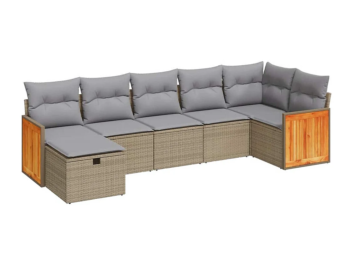 Set Divani da Giardino 7 pz con Cuscini Beige in Polyrattan