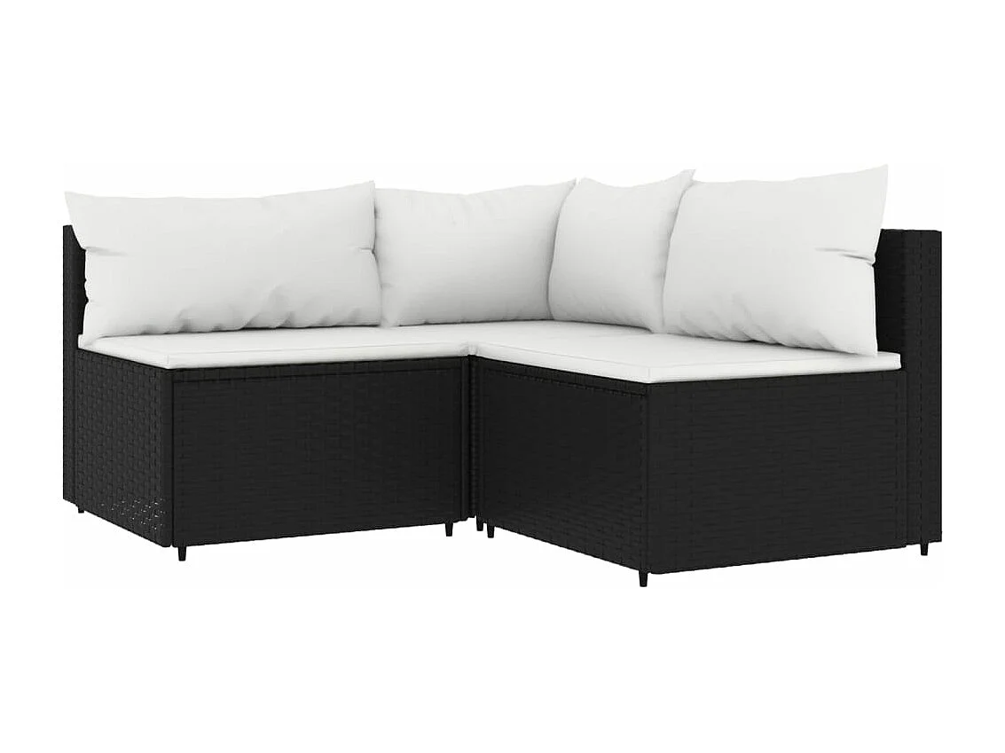 3 pcs conjunto lounge de jardim c/ almofadões vime PE preto