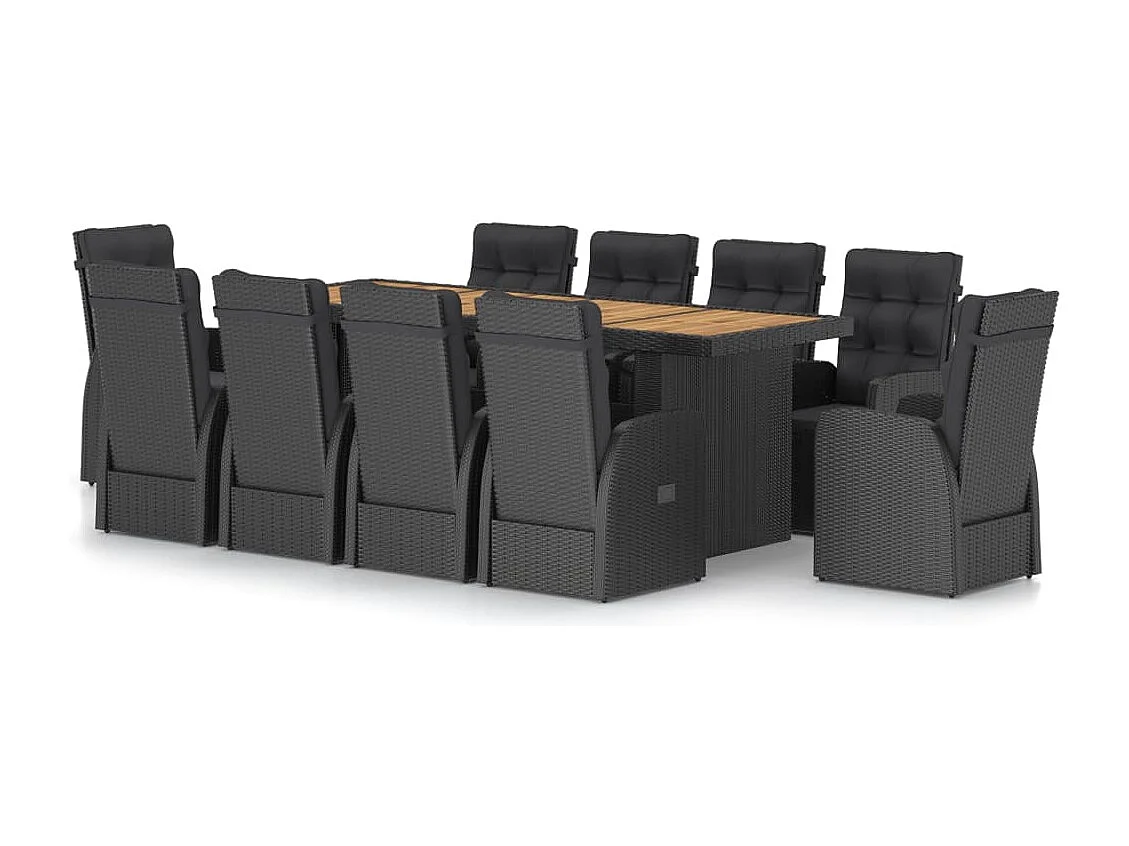 Salon de jardin 11 pcs avec coussins résine tressée noir