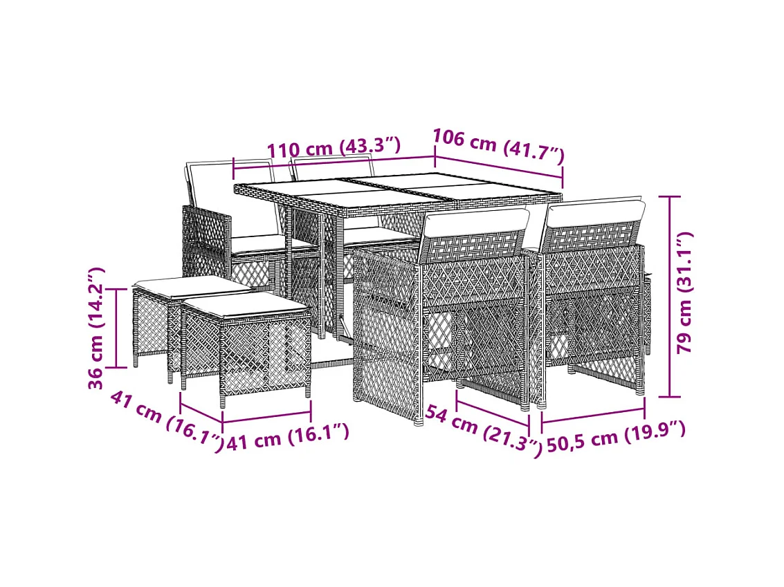 9-tlg. Garten-Essgruppe mit Kissen Beige Poly Rattan