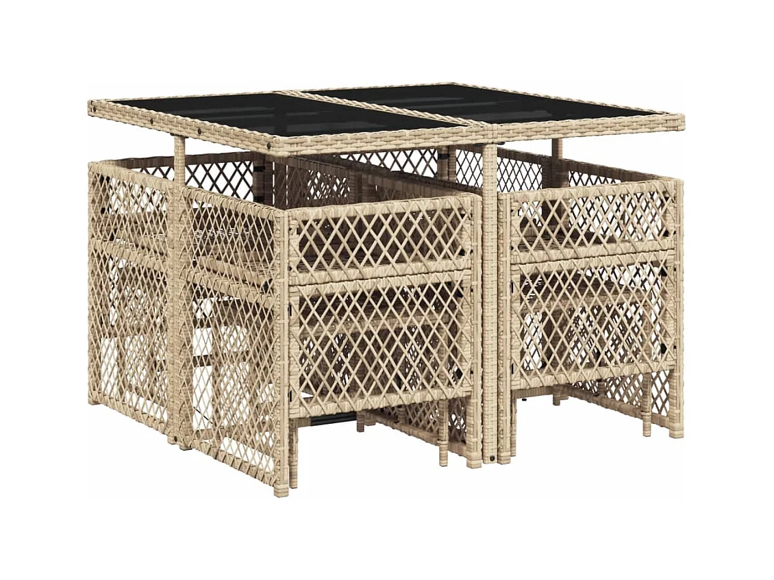 9-tlg. Garten-Essgruppe mit Kissen Beige Poly Rattan