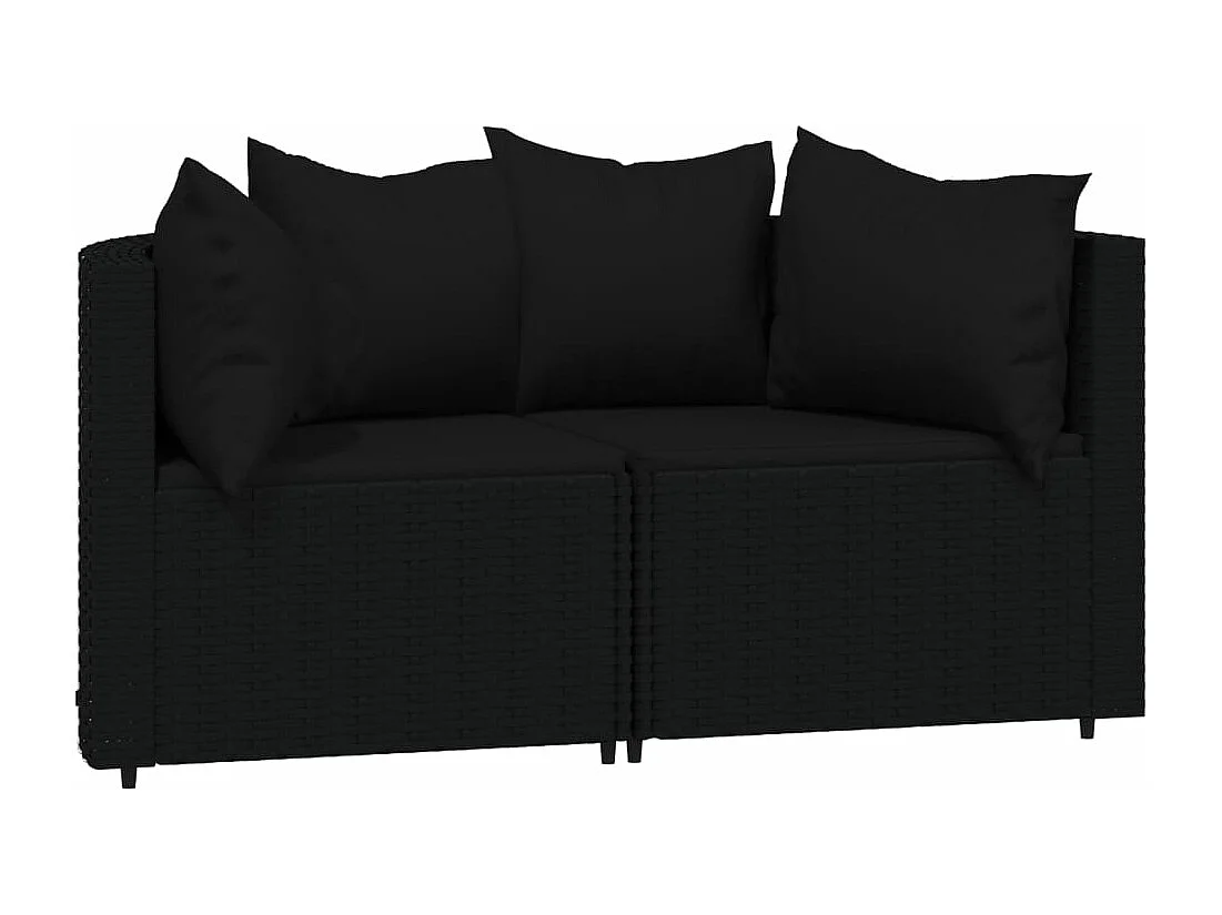 Salon de jardin 3 pcs avec coussins Noir Résine tressée