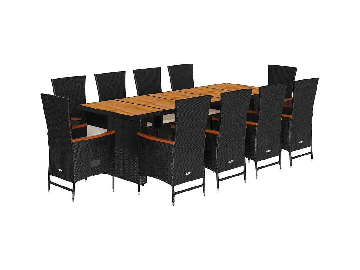 Set de comedor jardín 11 pzas con cojines ratán sintético negro