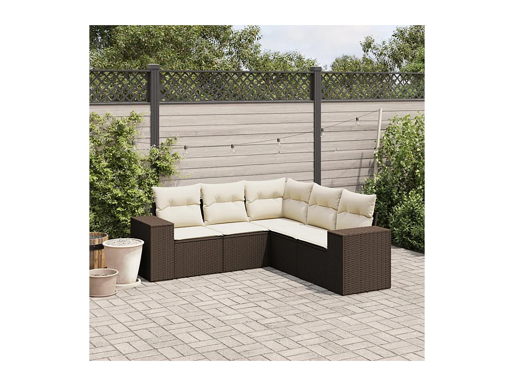 5-delige Loungeset met kussens poly rattan bruin