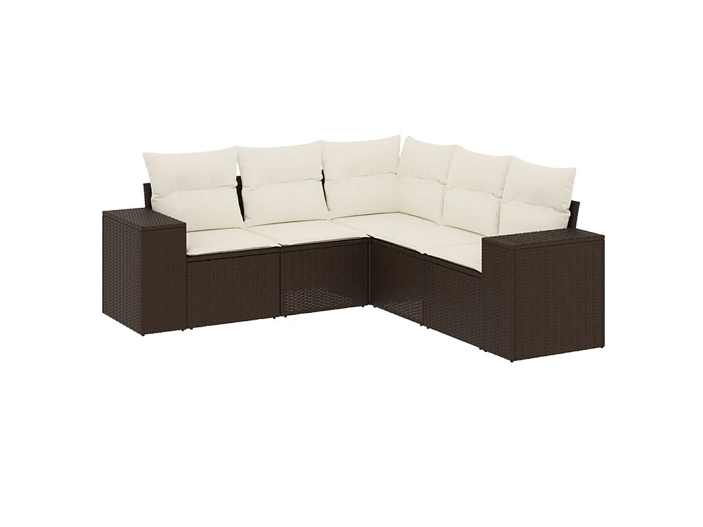 Set Divano da Giardino 5 pz con Cuscini Marrone in Polyrattan