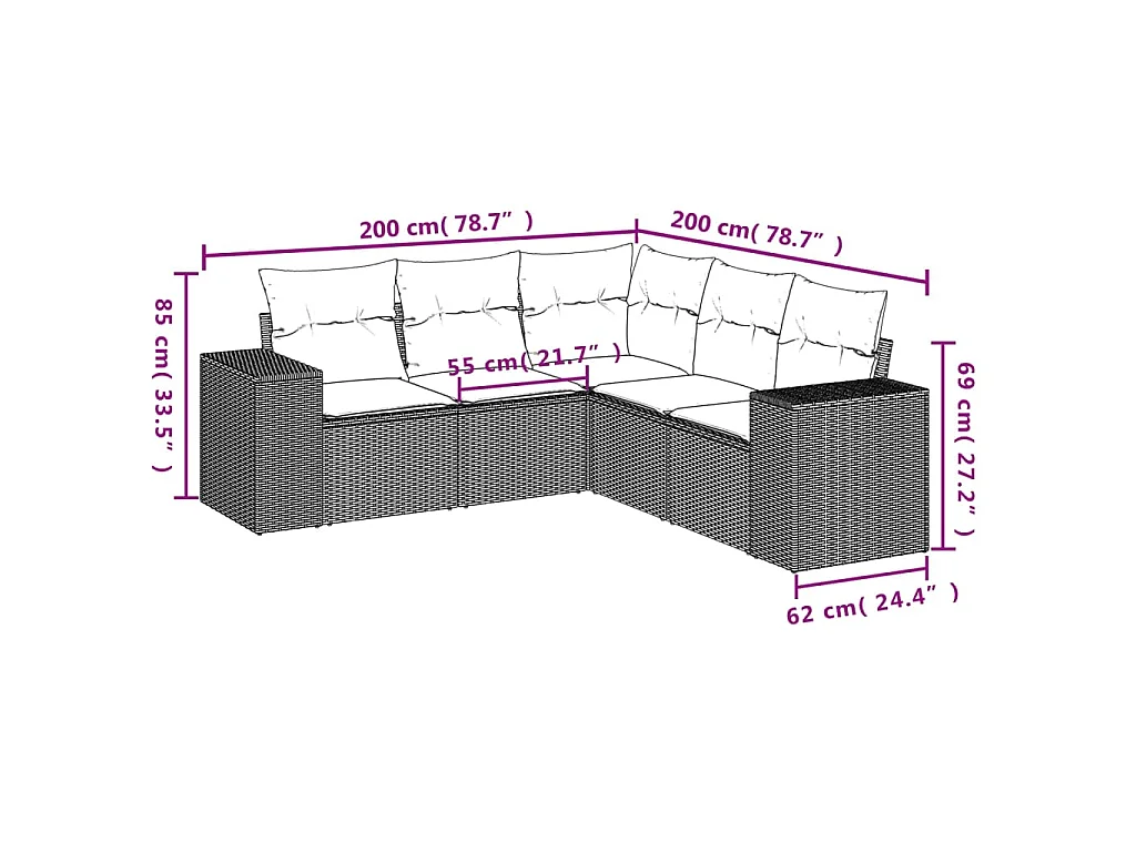Set Divano da Giardino 5 pz con Cuscini Marrone in Polyrattan
