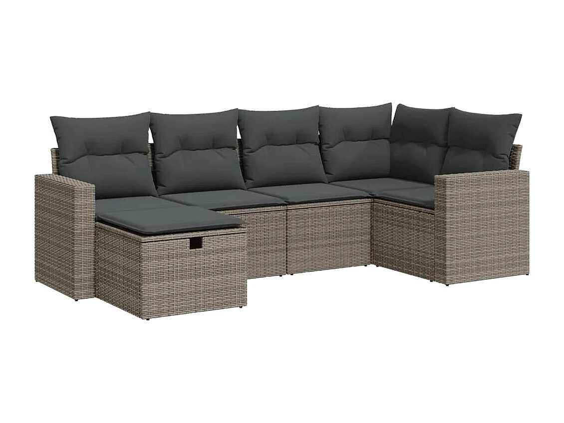 Salon de jardin 6 pcs avec coussins gris résine tressée