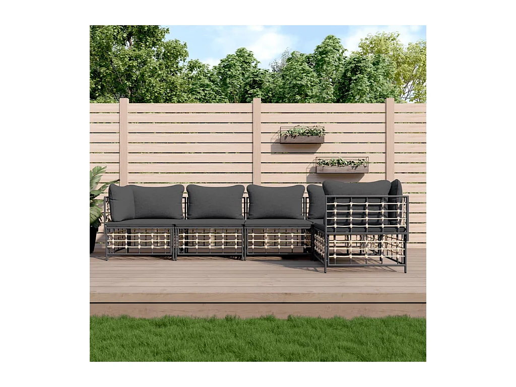 5-delige Loungeset met kussens poly rattan antracietkleurig