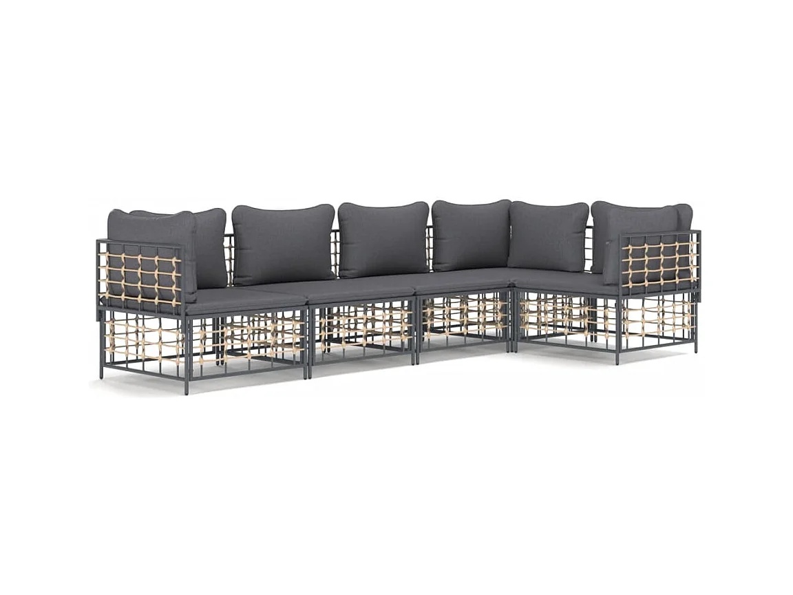 5-delige Loungeset met kussens poly rattan antracietkleurig