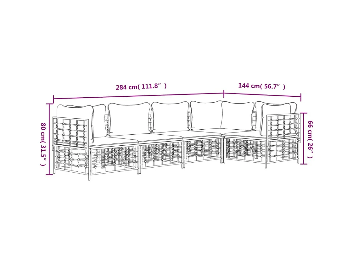 5-delige Loungeset met kussens poly rattan antracietkleurig