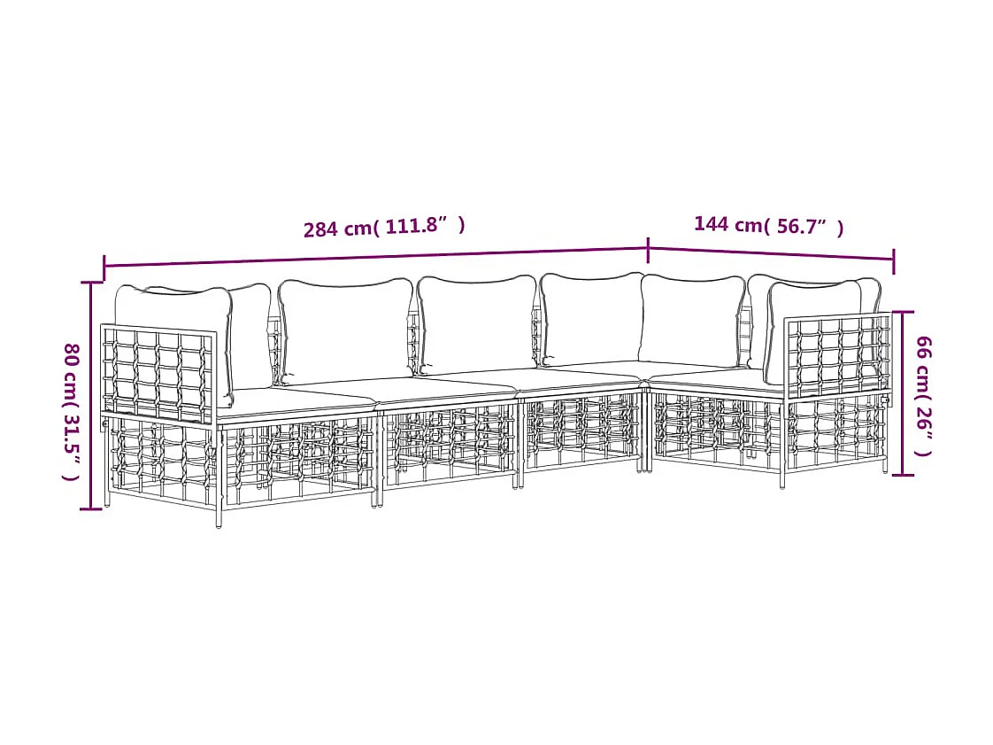 5-delige Loungeset met kussens poly rattan antracietkleurig