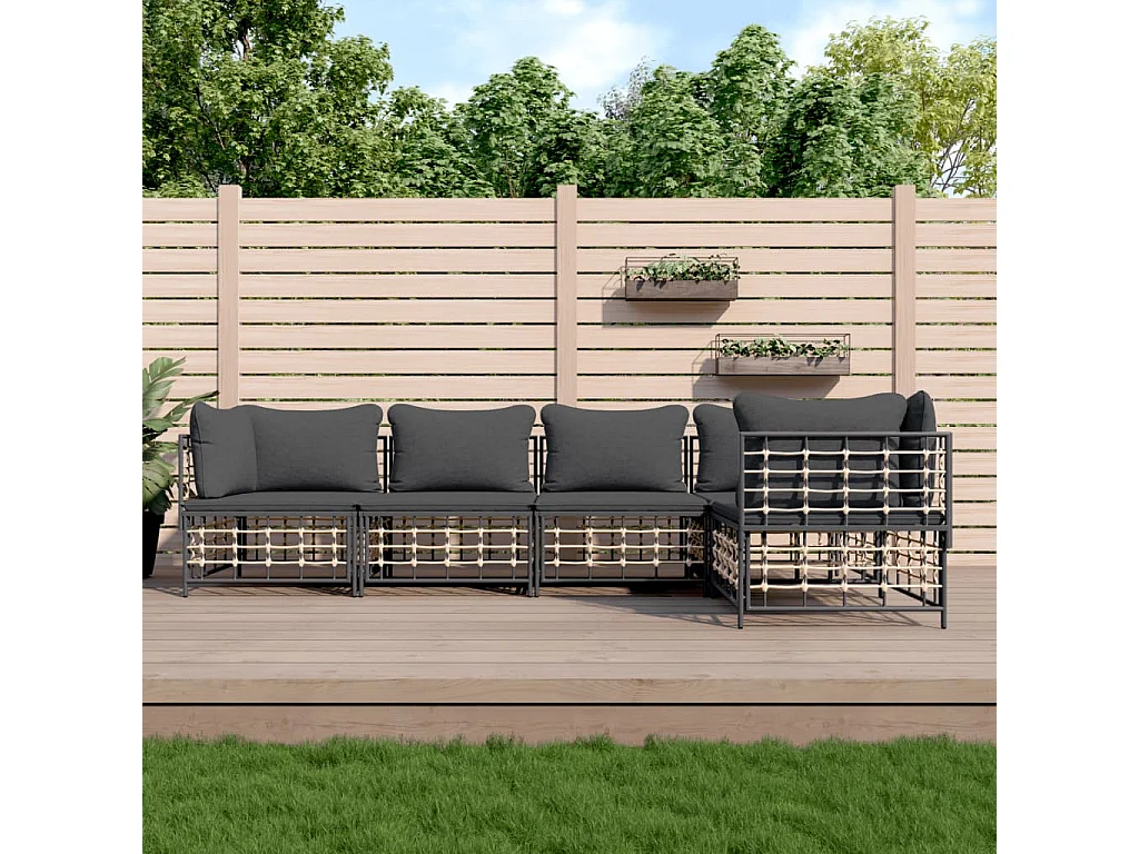 Set Divani da Giardino 5 pz con Cuscini Antracite in Polyrattan