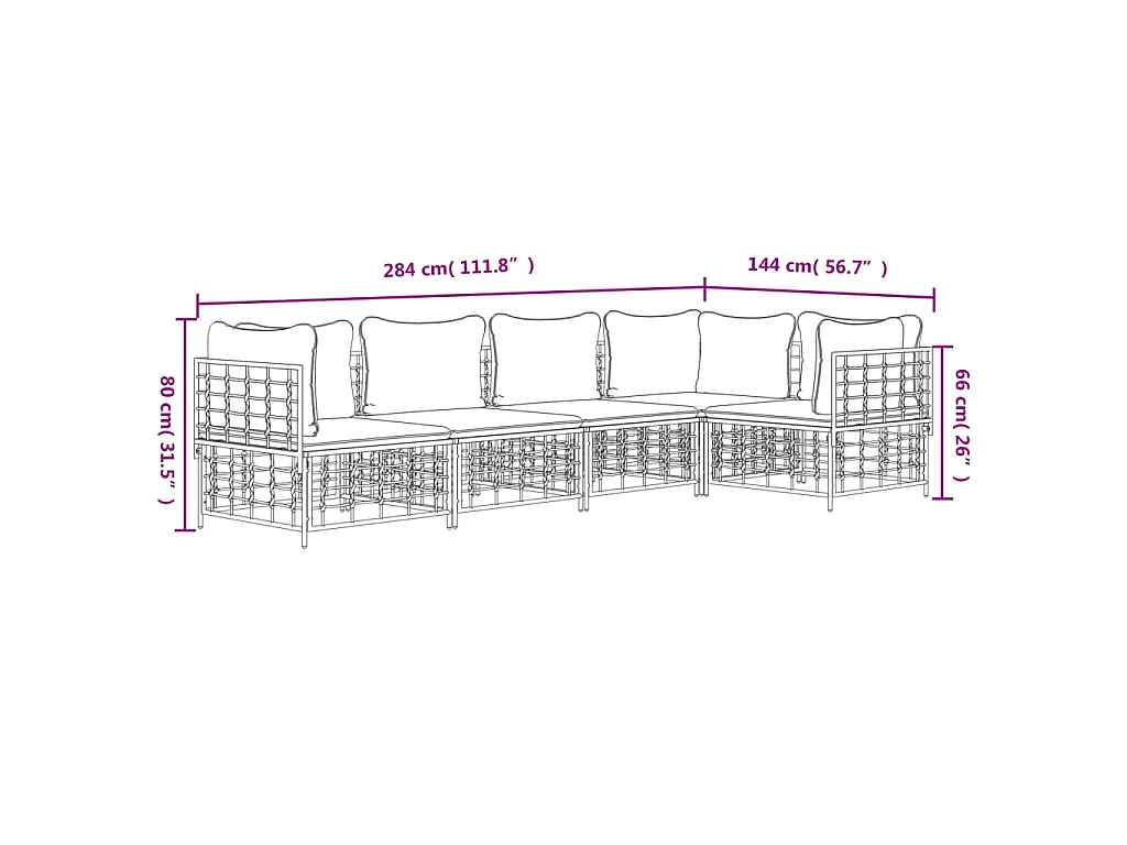 Set Divani da Giardino 5 pz con Cuscini Antracite in Polyrattan