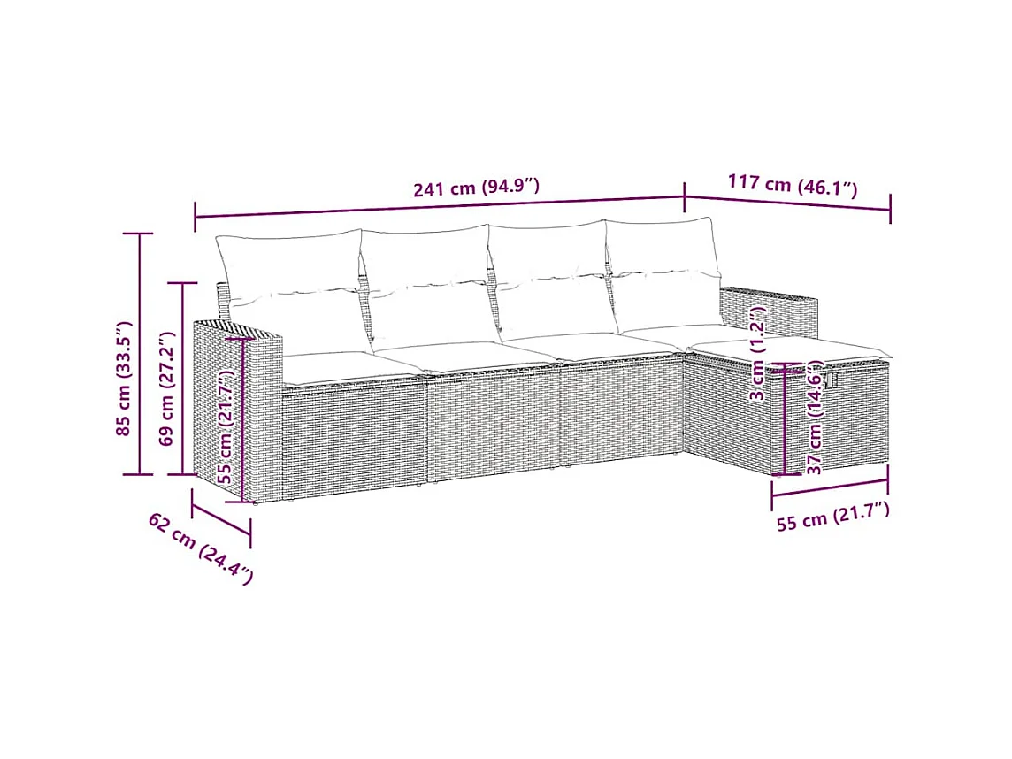 Salon de jardin 5 pcs avec coussins noir résine tressée