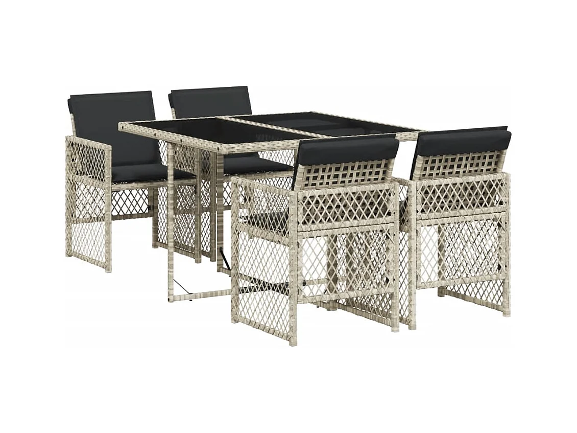 Set Pranzo da Giardino 5pz con Cuscini Grigio Chiaro Polyrattan