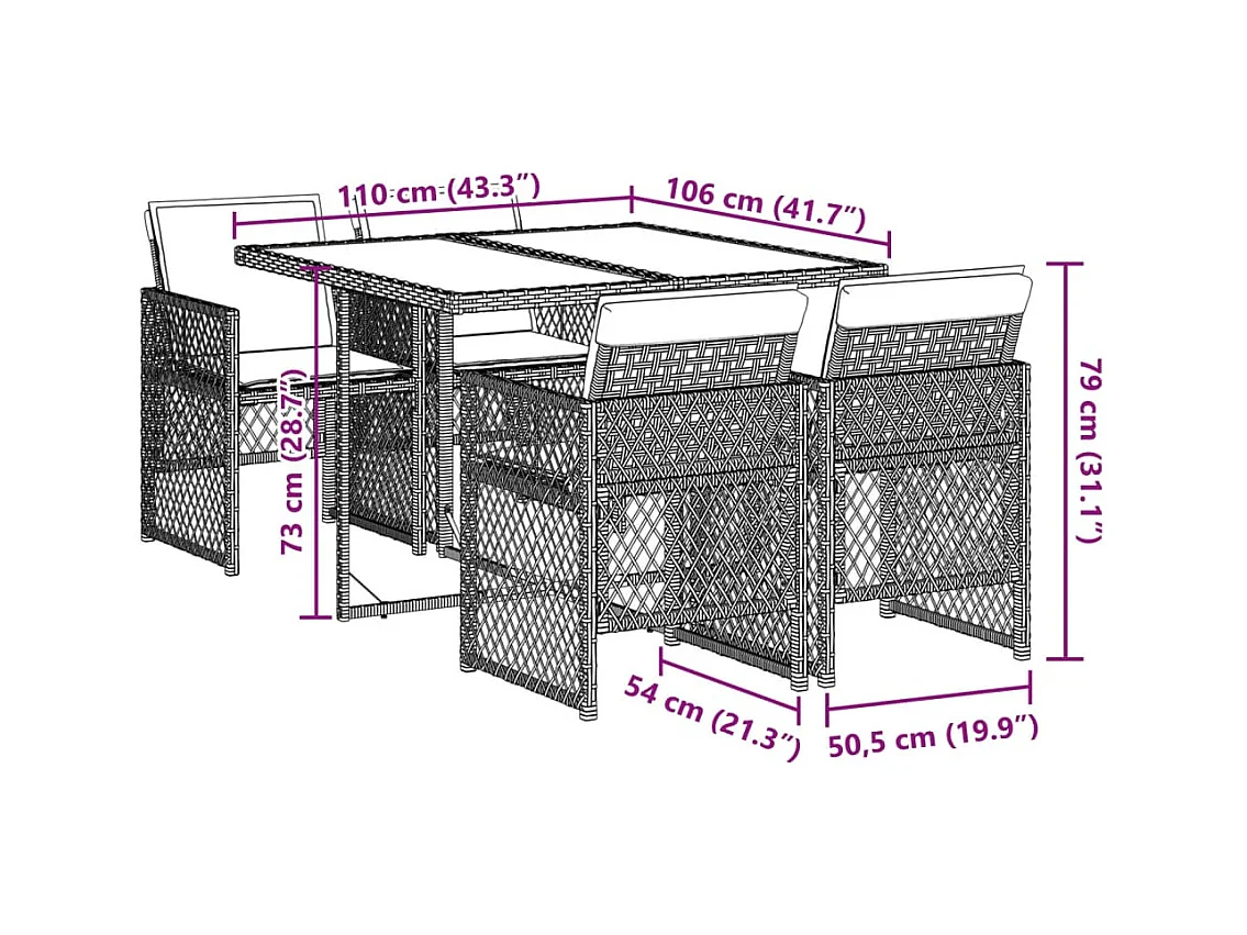 Set Pranzo da Giardino 5pz con Cuscini Grigio Chiaro Polyrattan