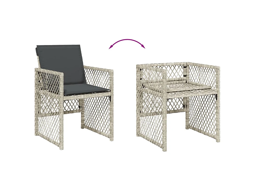5-tlg. Garten-Essgruppe mit Kissen Hellgrau Poly Rattan