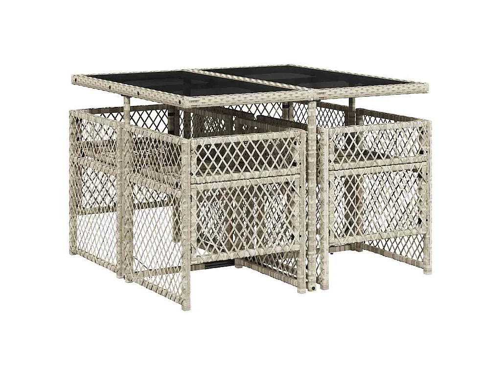 Set Pranzo da Giardino 5pz con Cuscini Grigio Chiaro Polyrattan