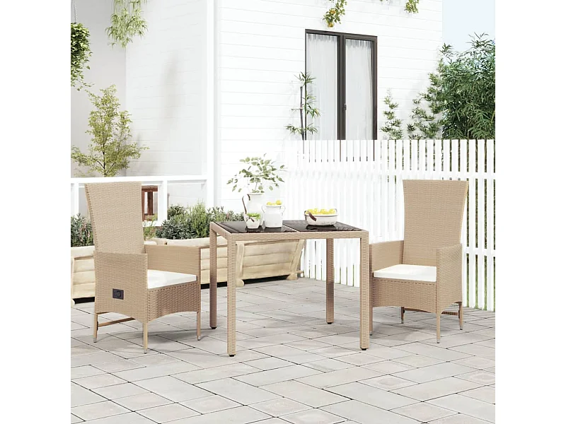 Ensemble à manger de jardin et coussins 3 pcs Beige poly rotin