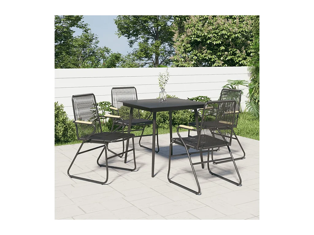Ensemble à manger de jardin 5 pcs Noir Rotin PVC