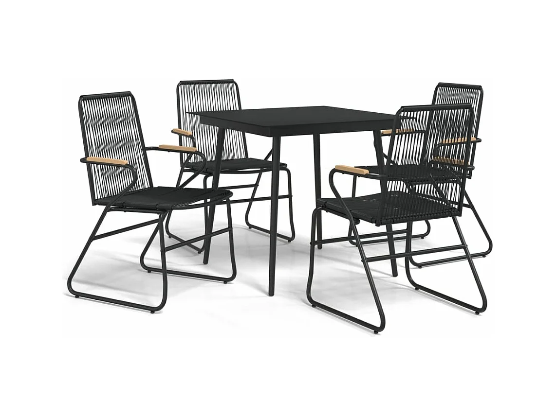 Ensemble à manger de jardin 5 pcs Noir Rotin PVC