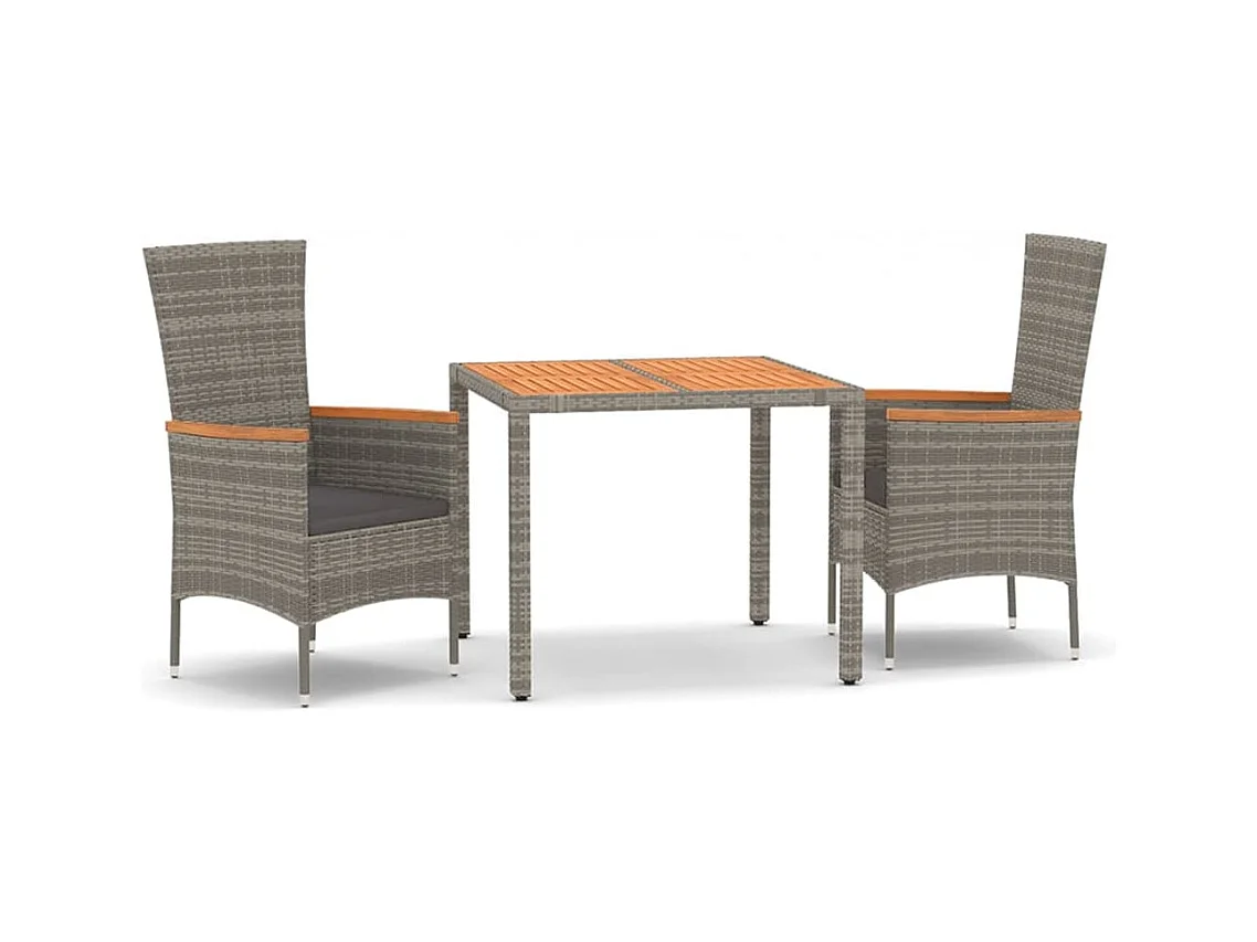 3-tlg. Garten-Essgruppe mit Kissen Grau Poly Rattan