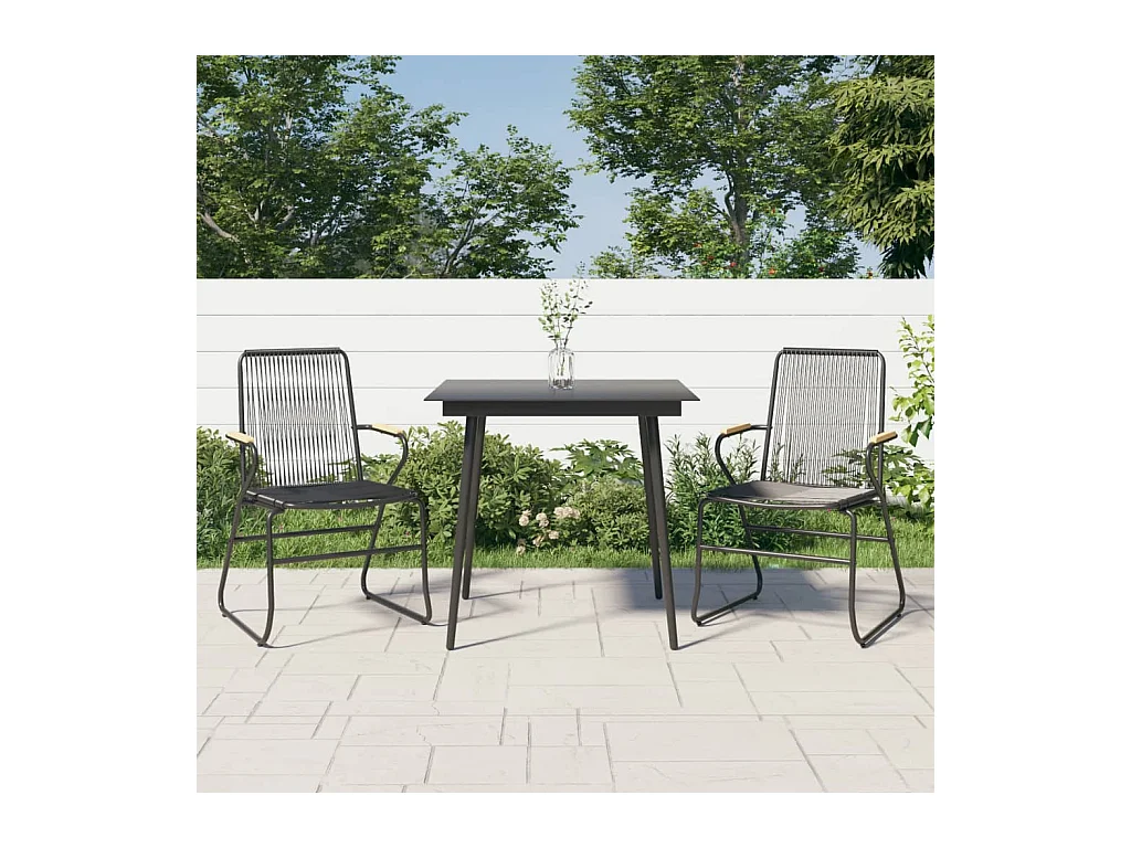 Ensemble à manger de jardin 3 pcs noir rotin PVC