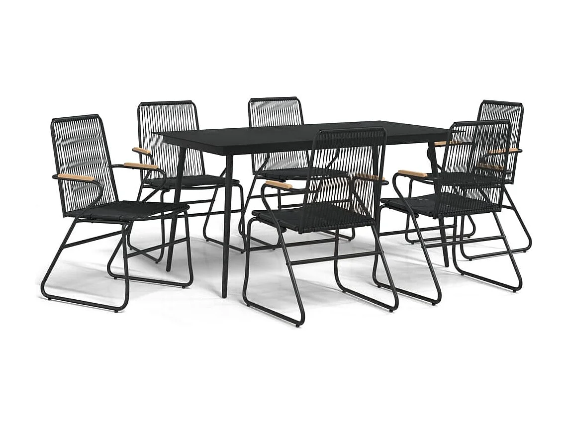 Ensemble à manger de jardin 7 pcs Noir Rotin PVC
